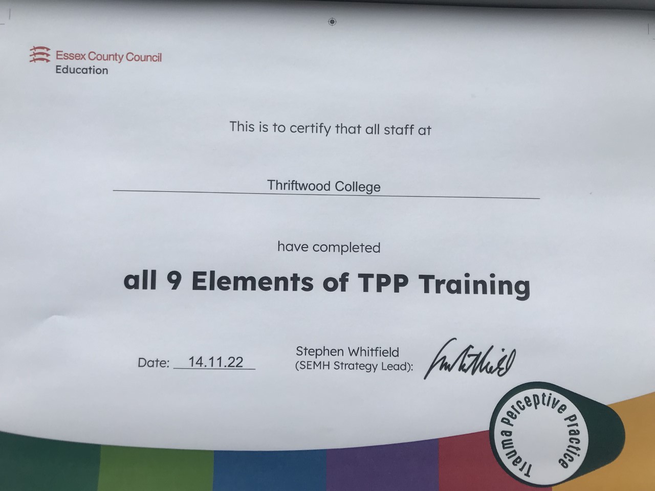 TPP training certificate